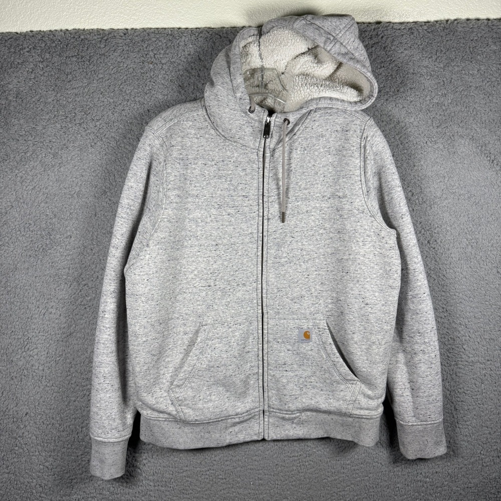 Carhartt Relaxed Fit Sherpa Lined Full Zip Hoodie Heather Gray Mens Medium